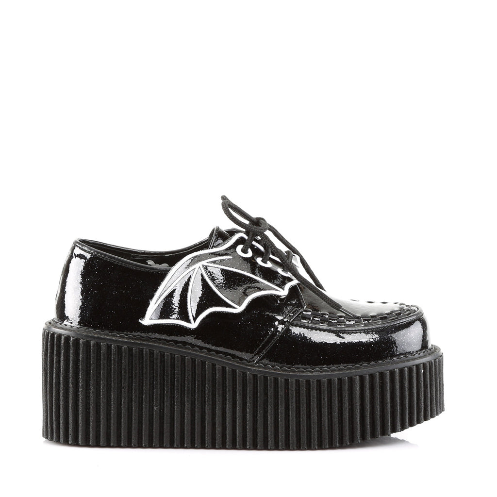 DemoniaCult Womens Low Shoe CREEPER-205 Blk Glitter Vinyl