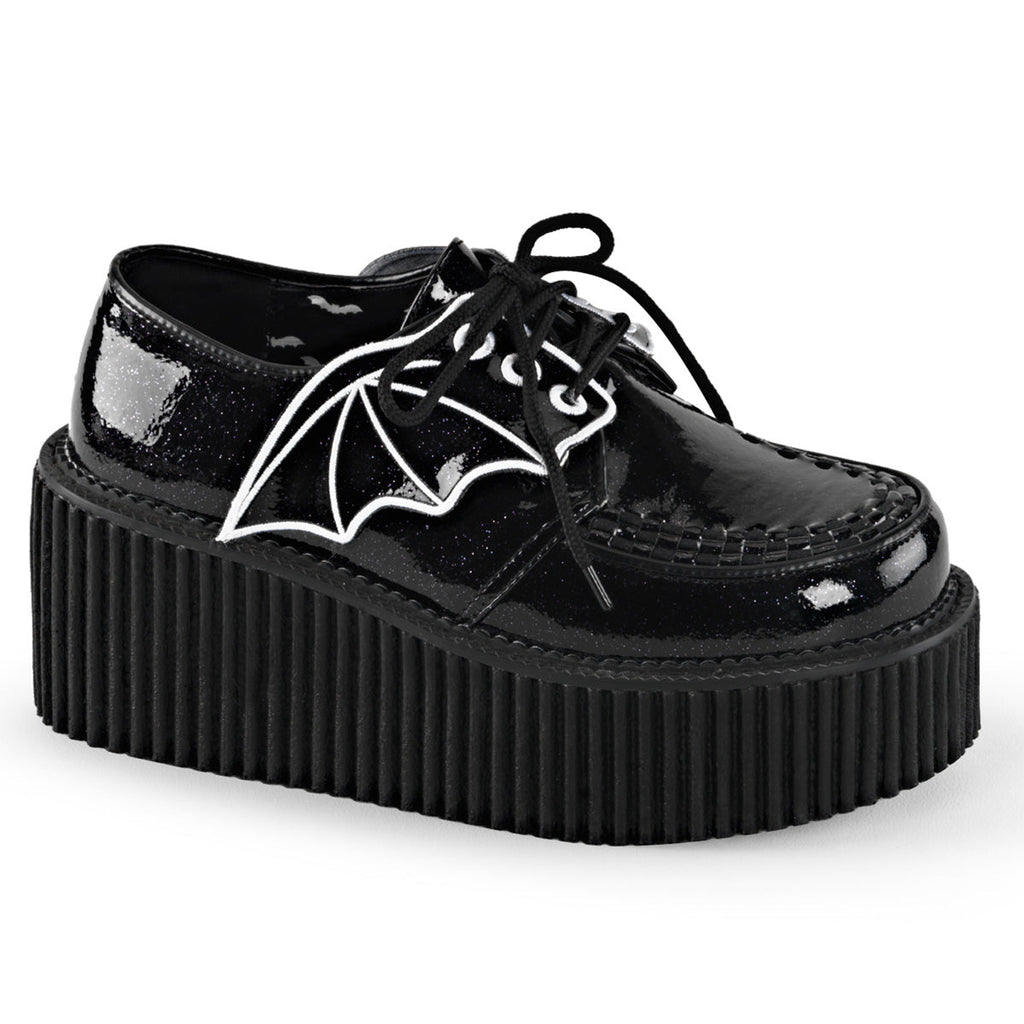 DemoniaCult Womens Low Shoe CREEPER-205 Blk Glitter Vinyl