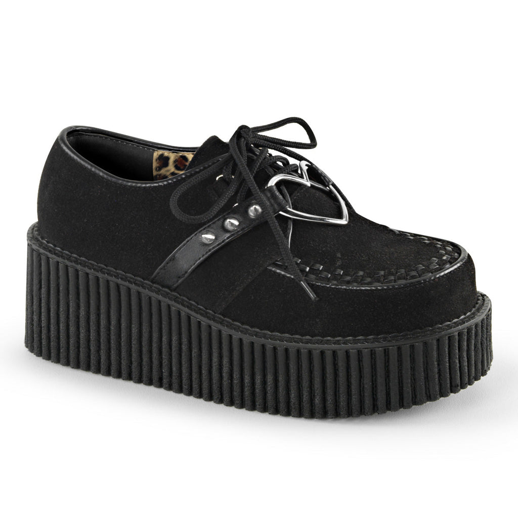 DemoniaCult Womens Low Shoe CREEPER-206 Blk Vegan Suede-Vegan Leather