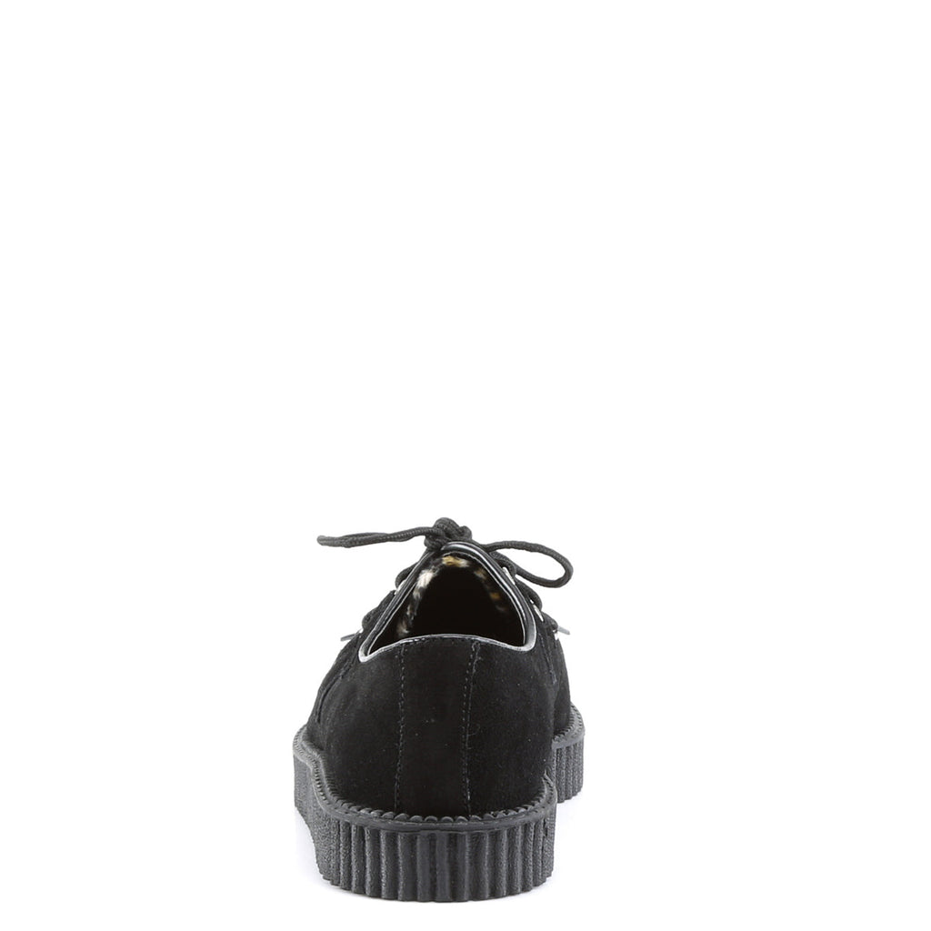DemoniaCult Mens Low Shoe CREEPER-600 Blk Suede-Cheetah Fur
