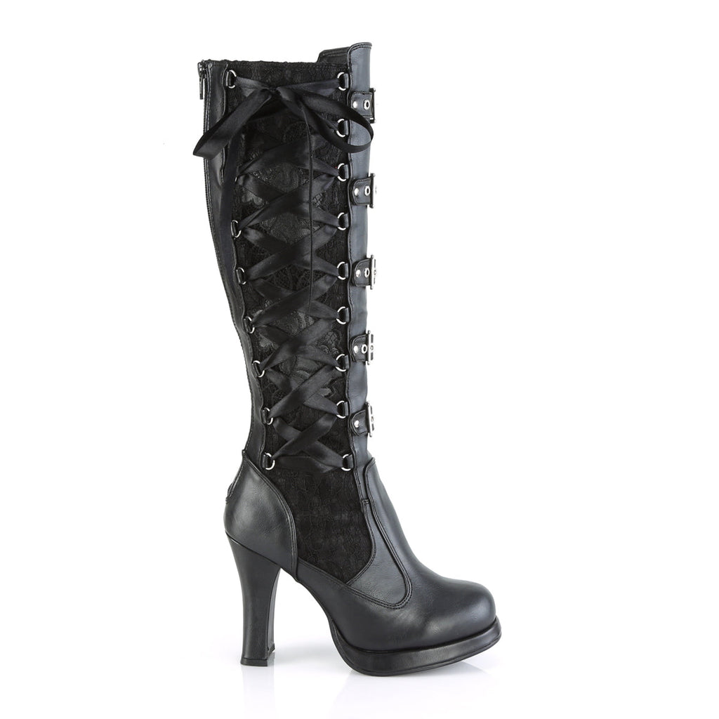 DemoniaCult Womens Boots CRYPTO-106 Blk Vegan Leather-Lace