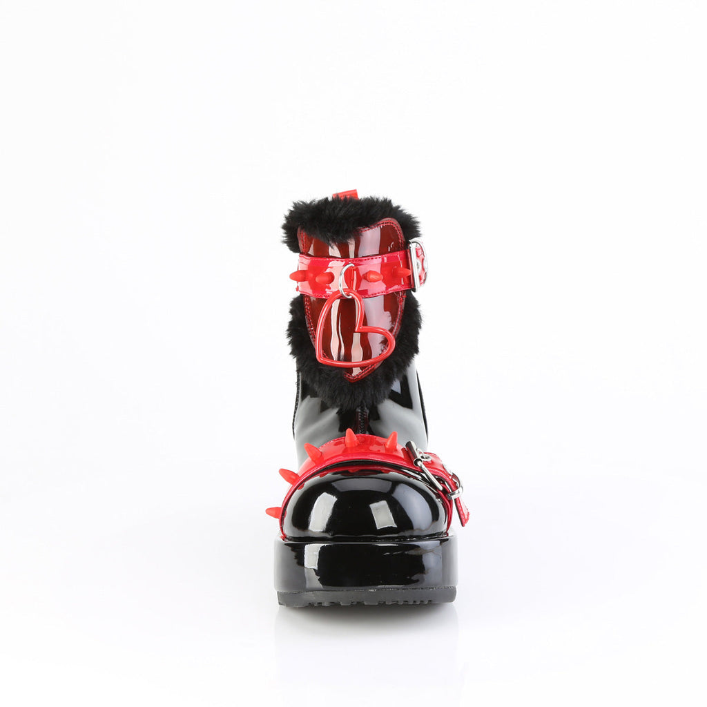 DemoniaCult Women's Ankle Boots CUBBY-57 Blk Pat-Red PVC