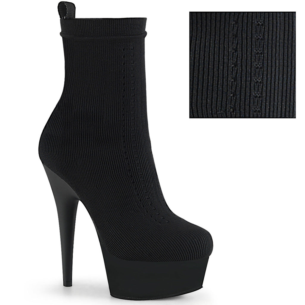 Pleaser Womens Ankle Boots DELIGHT-1002-1 Blk Stretch Knit Fabric/Blk Matte