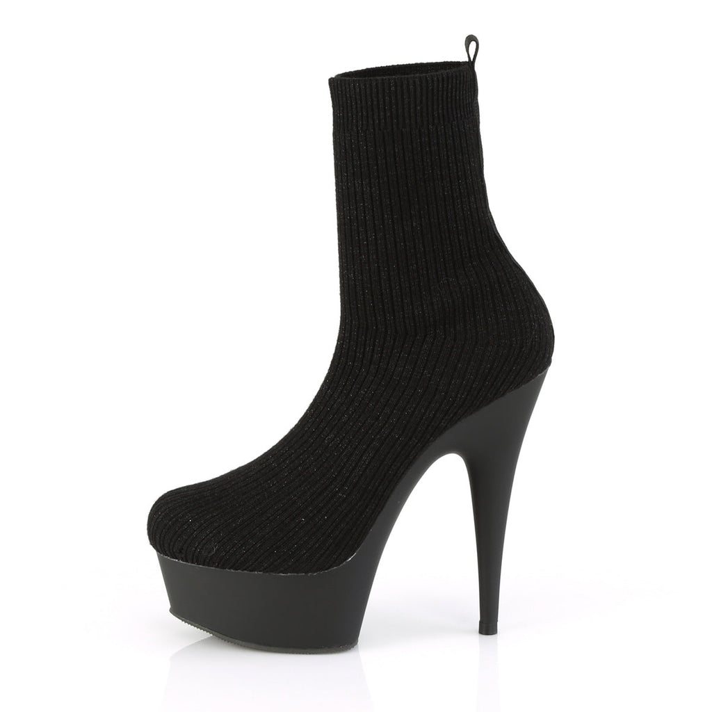Pleaser Womens Ankle Boots DELIGHT-1002-2 Blk Stretch Knit Fabric/Blk Matte