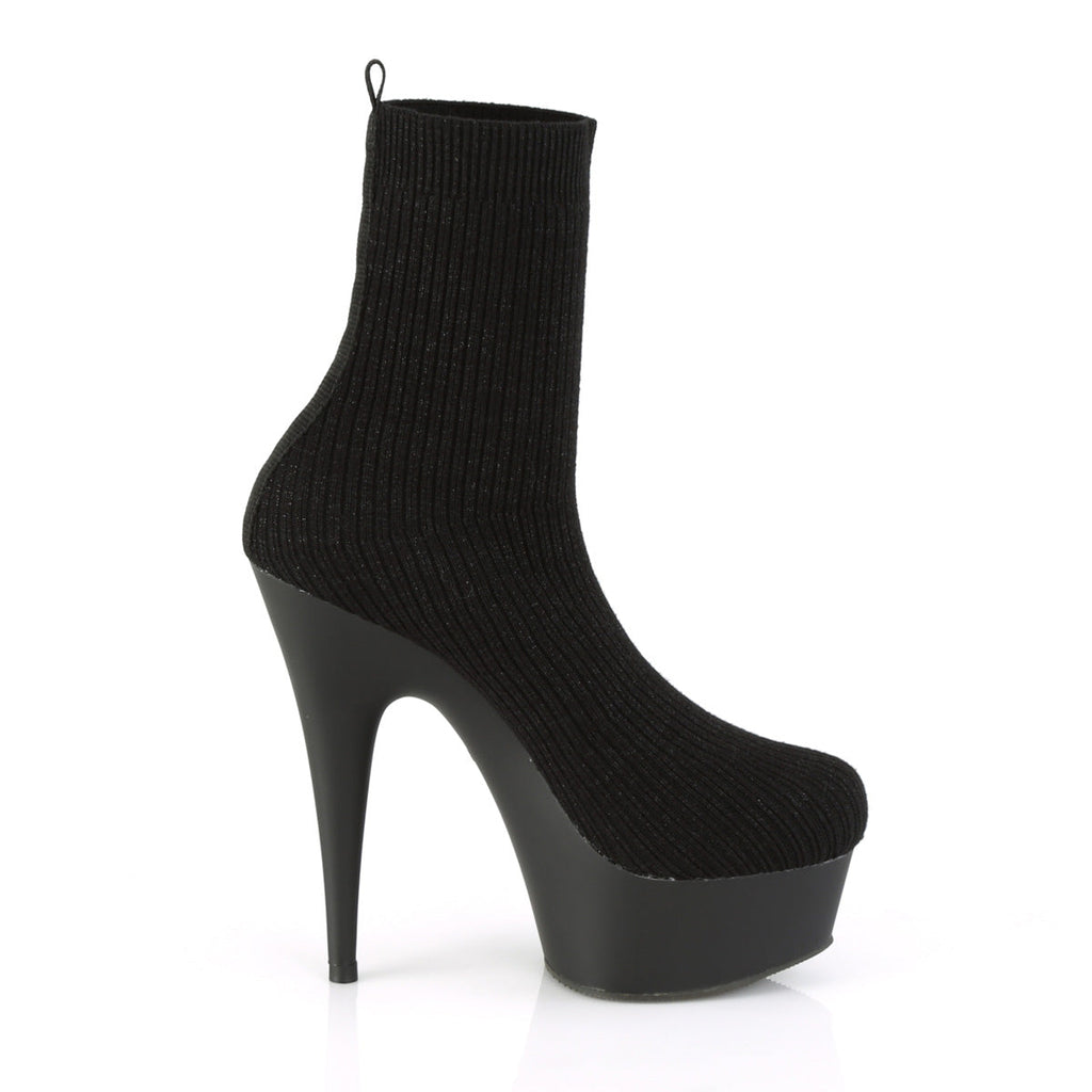 Pleaser Womens Ankle Boots DELIGHT-1002-2 Blk Stretch Knit Fabric/Blk Matte