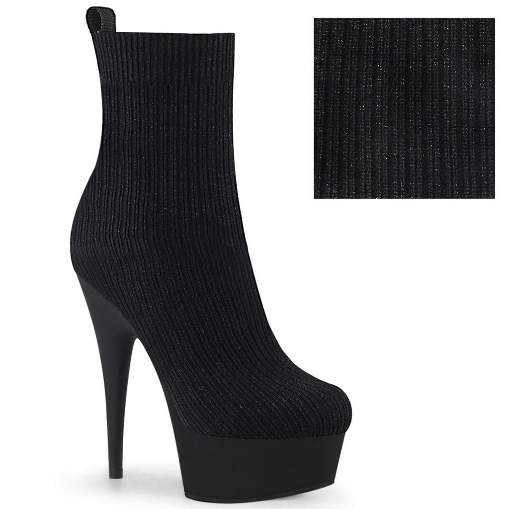 Pleaser Womens Ankle Boots DELIGHT-1002-2 Blk Stretch Knit Fabric/Blk Matte