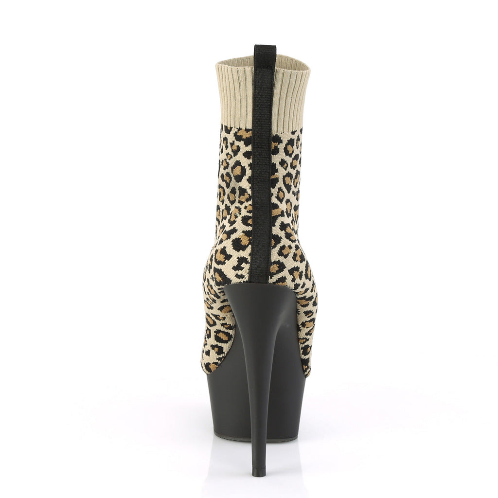 Pleaser Womens Ankle Boots DELIGHT-1002LP Tan Str. Leopard Print Fabric/Blk Matte