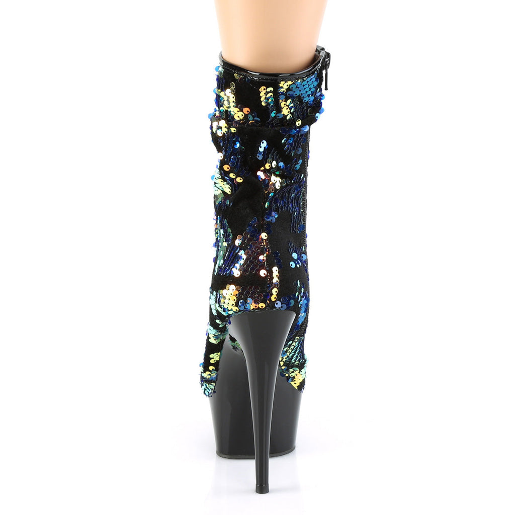 Pleaser Womens Ankle Boots DELIGHT-1004 Blue Iridescent Sequins/Blk