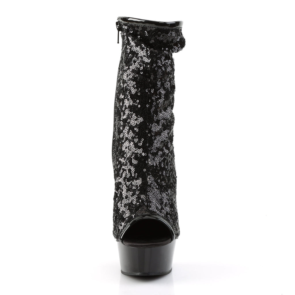 Pleaser Womens Ankle Boots DELIGHT-1008SQ Blk Sequins/Dark Pewter Chrome