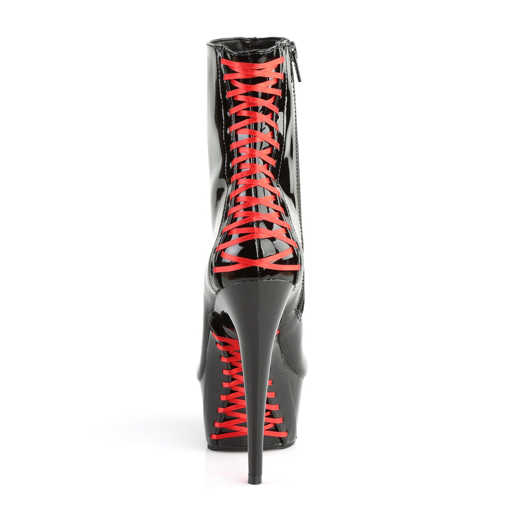 Pleaser Womens Ankle Boots DELIGHT-1010 Blk Pat-Red/Blk