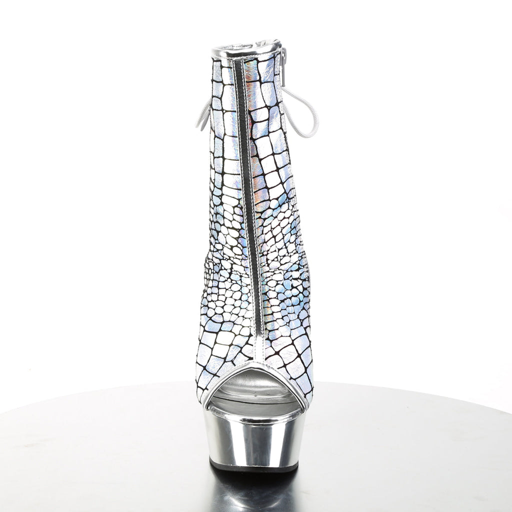 Pleaser Womens Ankle Boots DELIGHT-1018HG Slv Hologram Ostrich Pu/Slv Chrome