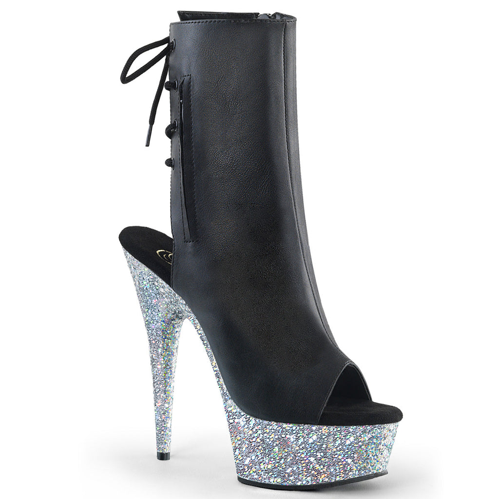 Pleaser Womens Ankle Boots DELIGHT-1018LG Blk Faux Leather/Slv Multi Glitter