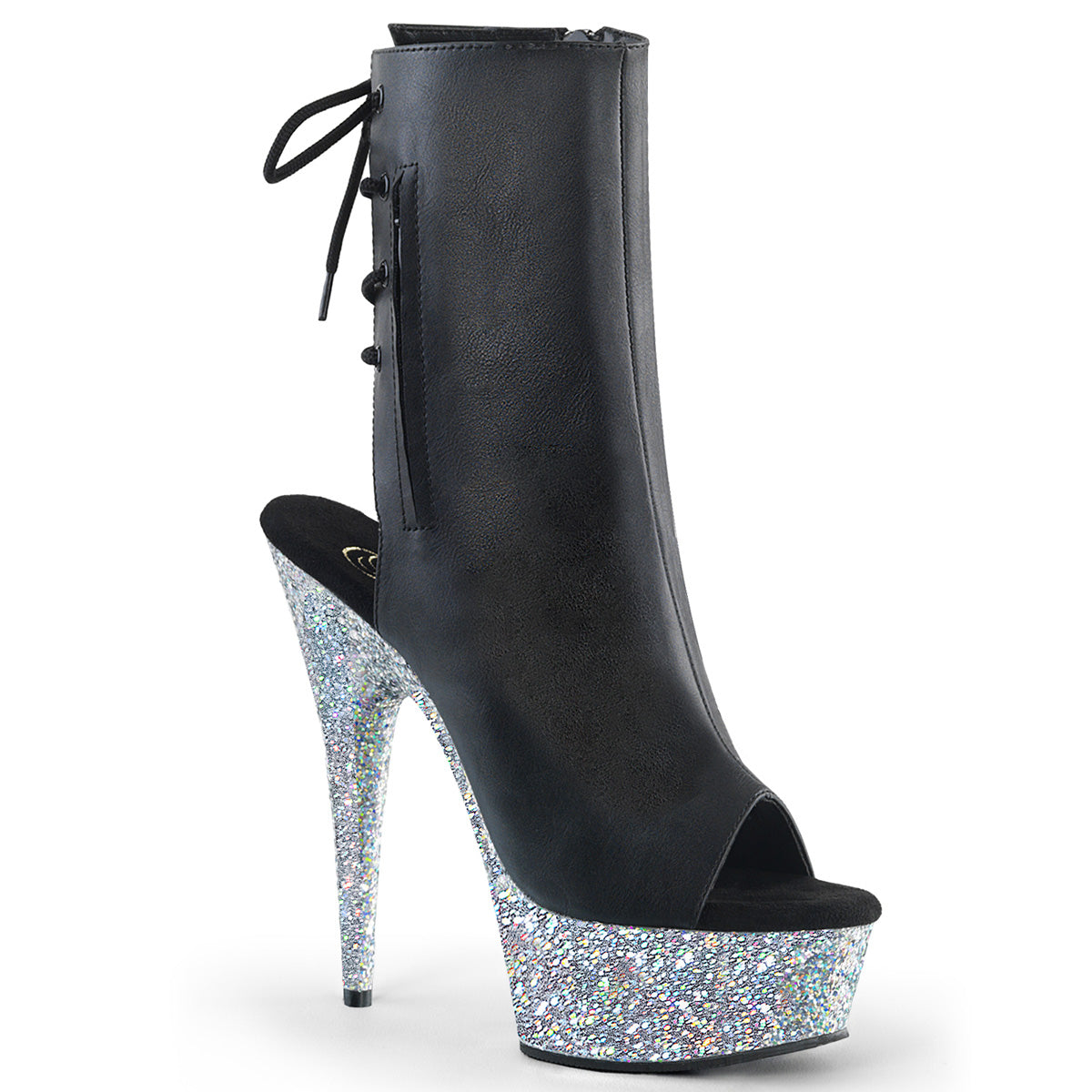Pleaser Womens Ankle Boots DELIGHT-1018LG Blk Faux Leather/Slv Multi Glitter