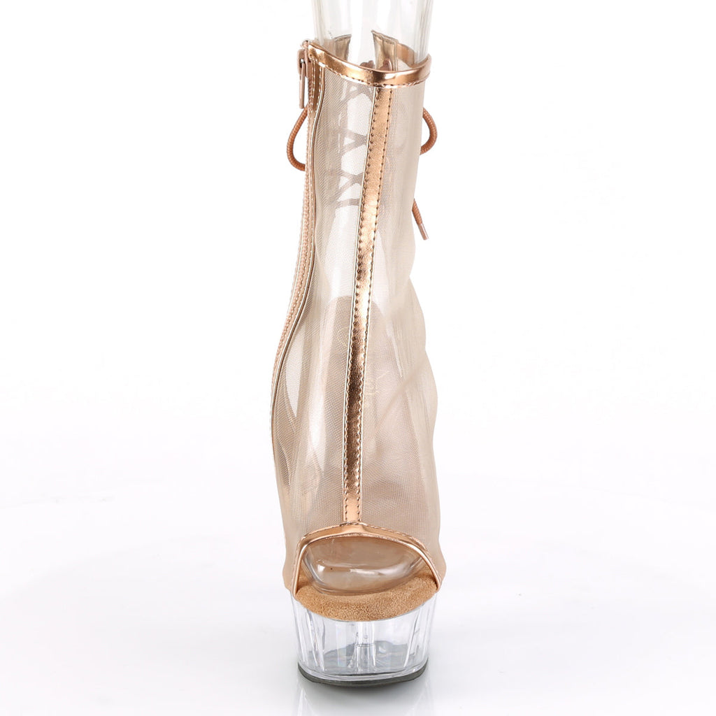 Pleaser Womens Ankle Boots DELIGHT-1018MSH Rose Gold Metallic Pu-Mesh/Clr