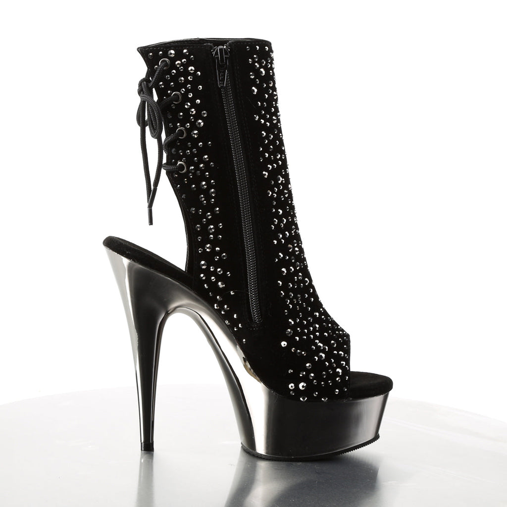 Pleaser Womens Ankle Boots DELIGHT-1018RS Blk Velvet-Pewter RS/ Pewter Chrome