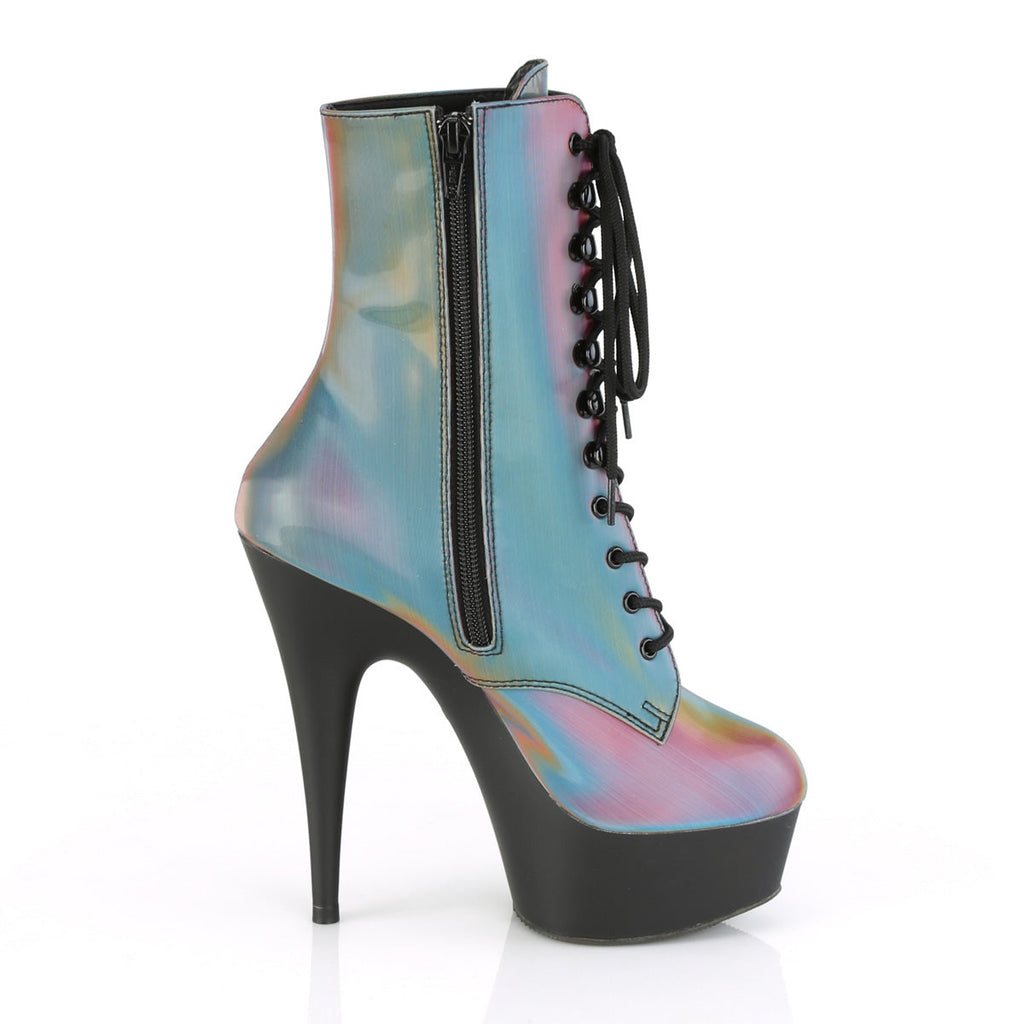 Pleaser Womens Ankle Boots DELIGHT-1020REFL Rainbow Reflective/Blk Matte