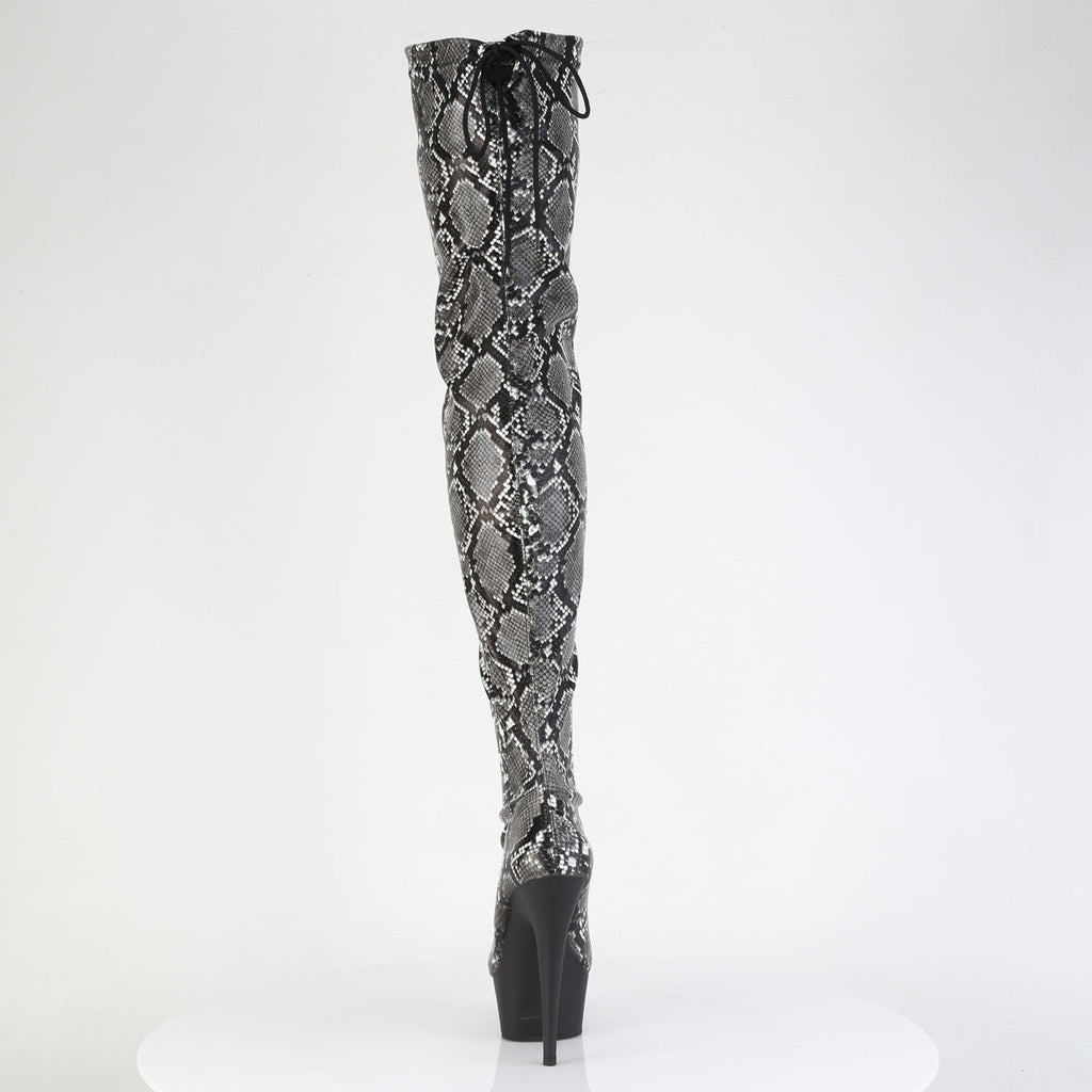 Pleaser Women's Platform Shoes DELIGHT-3008SP-BT Grey-Blk Snake Print/Blk Matte