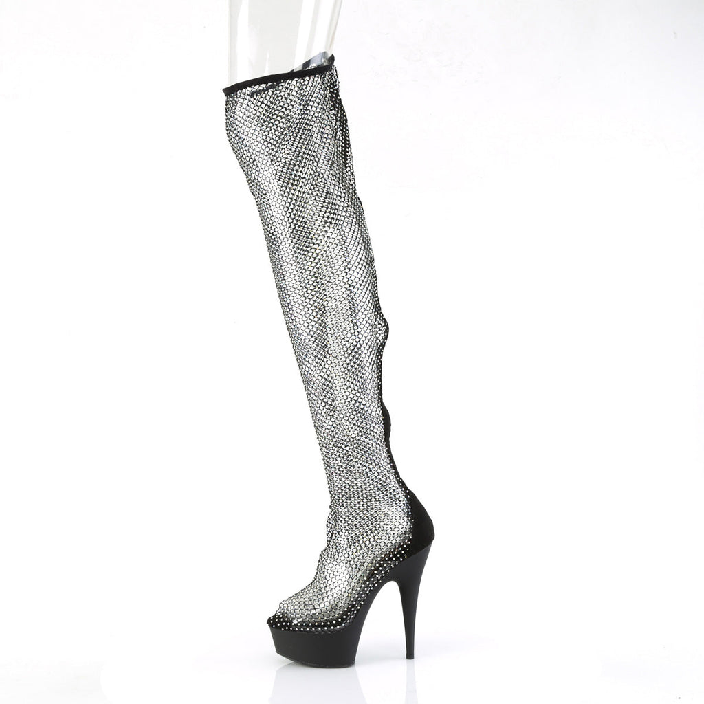 Pleaser Women's Platform Shoes DELIGHT-3009 Blk Faux Suede-RS Mesh/Blk Matte
