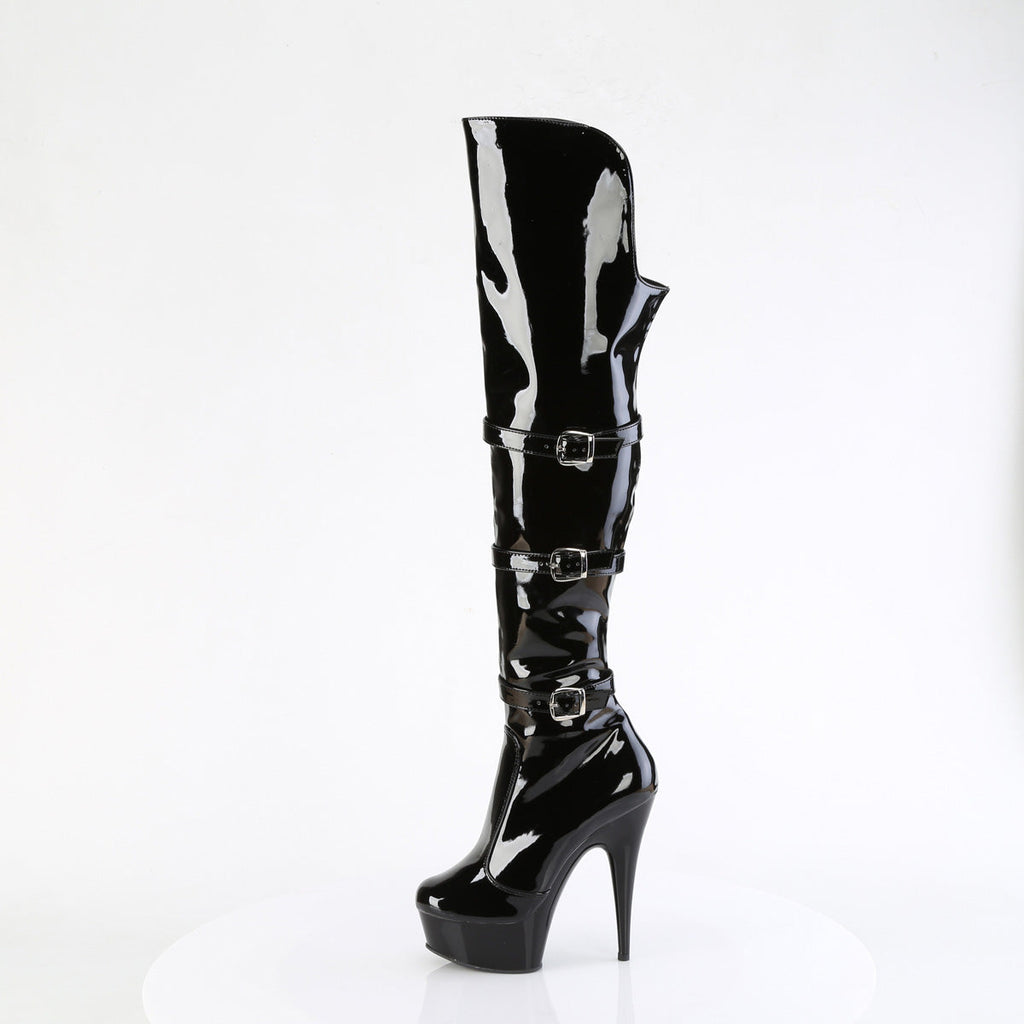 Pleaser   DELIGHT-3018 Blk Str. Pat/Blk