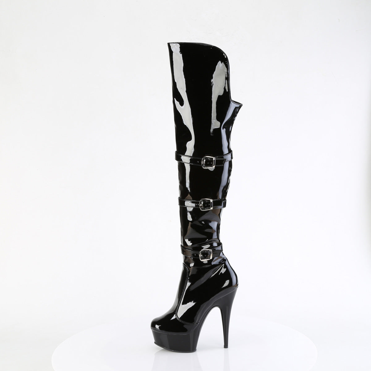 Pleaser   DELIGHT-3018 Blk Str. Pat/Blk
