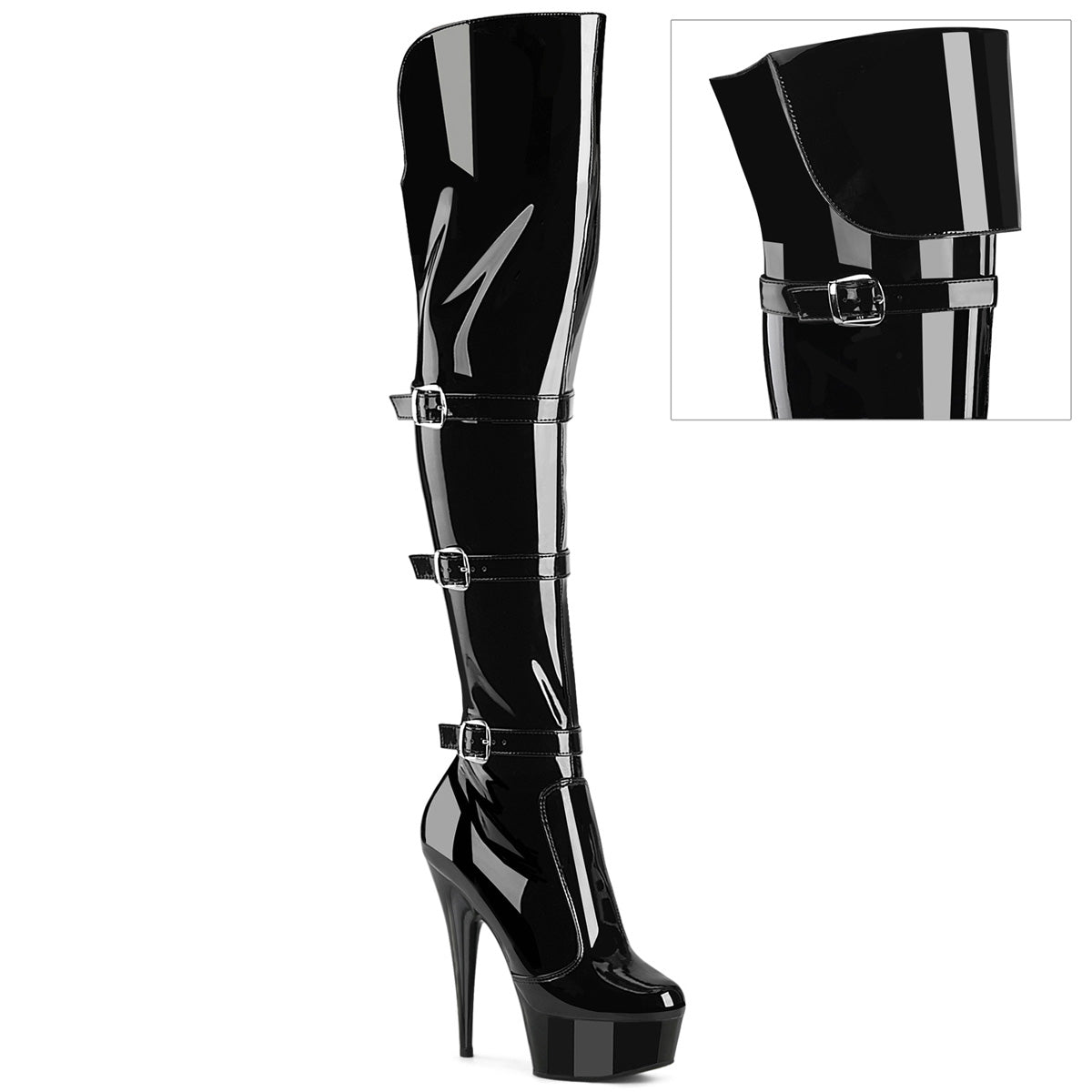 Pleaser   DELIGHT-3018 Blk Str. Pat/Blk