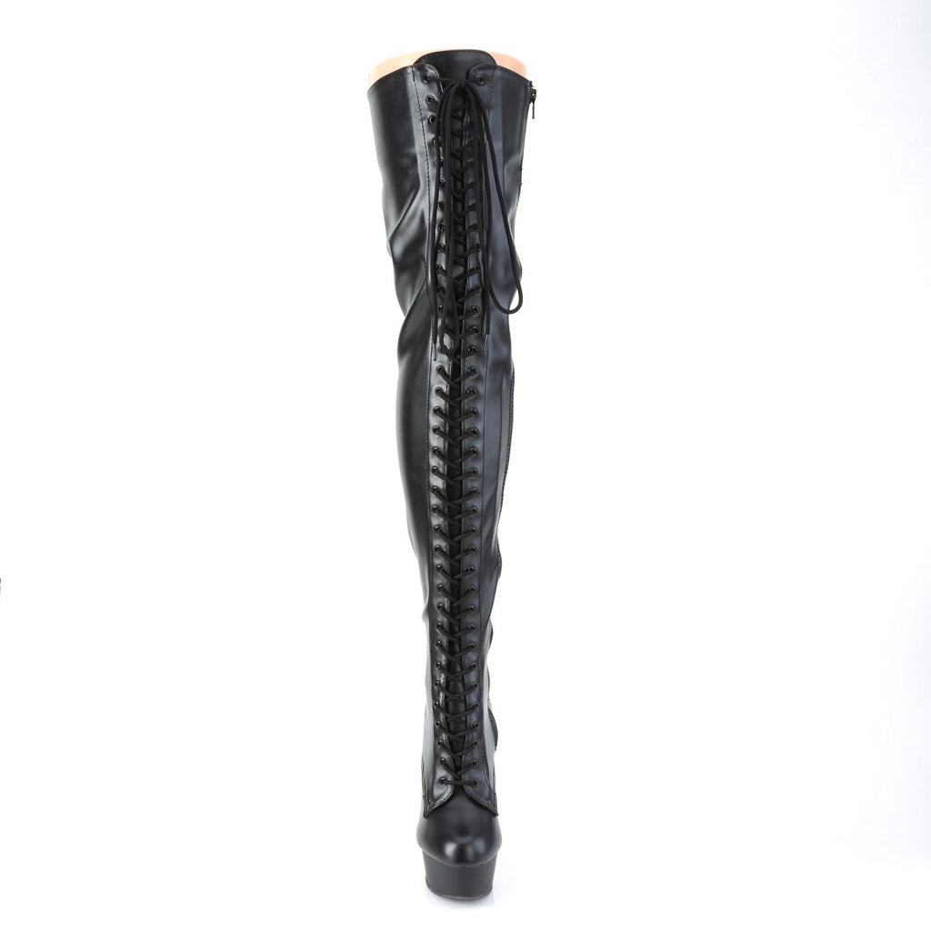 Pleaser Womens Boots DELIGHT-3023 Blk Str Faux Leather/Blk Matte