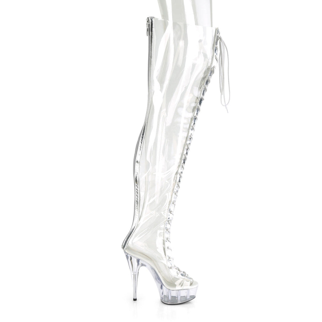 Pleaser Womens Boots DELIGHT-3026 Clr-Slv Metalic Pu-TPU/Clr