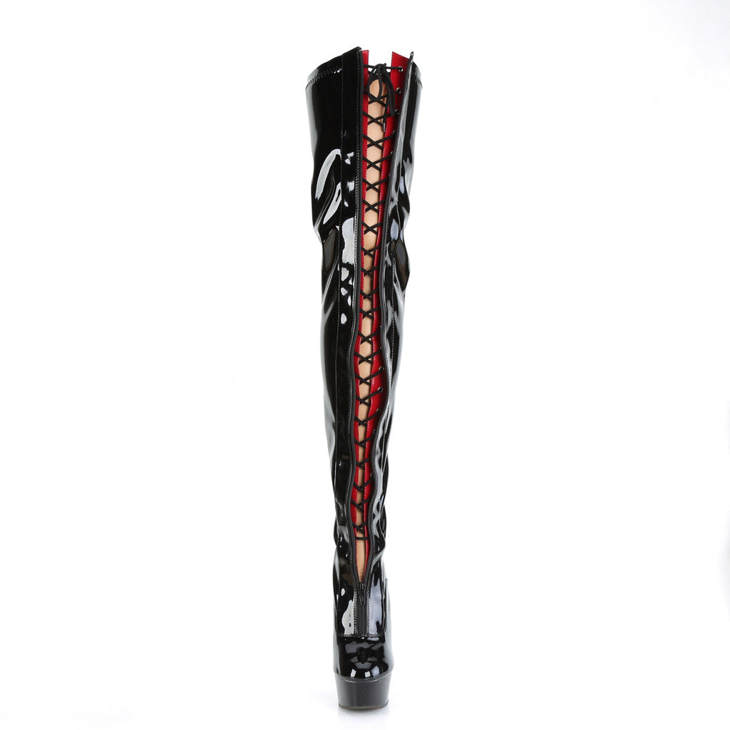 Pleaser  Boots DELIGHT-3027 Blk-Red Str. Pat/Blk