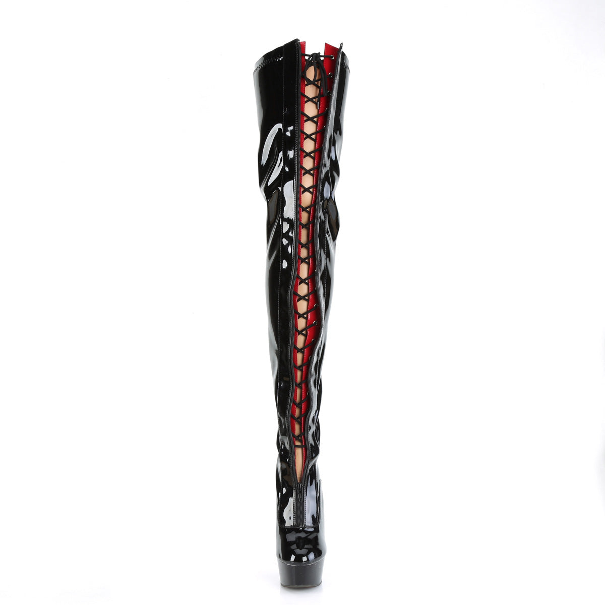 Pleaser  Boots DELIGHT-3027 Blk-Red Str. Pat/Blk
