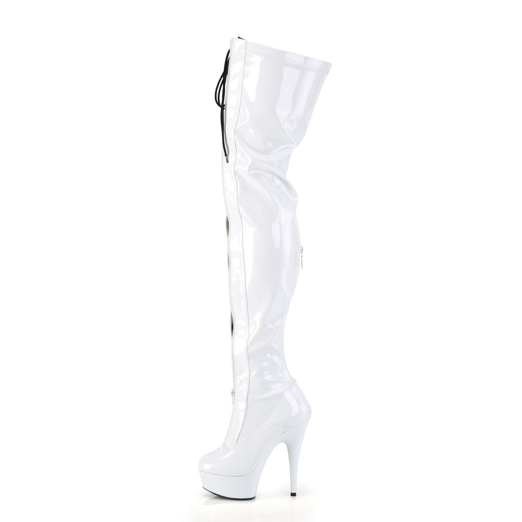 Pleaser  Boots DELIGHT-3027 Wht-Blk Str. Pat/Wht