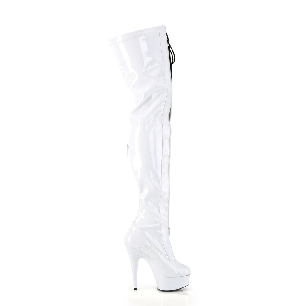Pleaser  Boots DELIGHT-3027 Wht-Blk Str. Pat/Wht