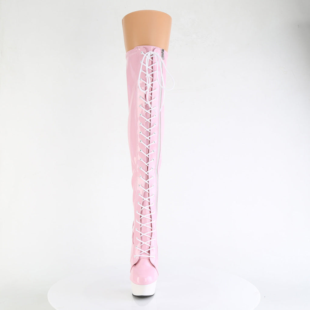 Pleaser   DELIGHT-3029 B. Pink Str Hologram Pat/Wht Matte