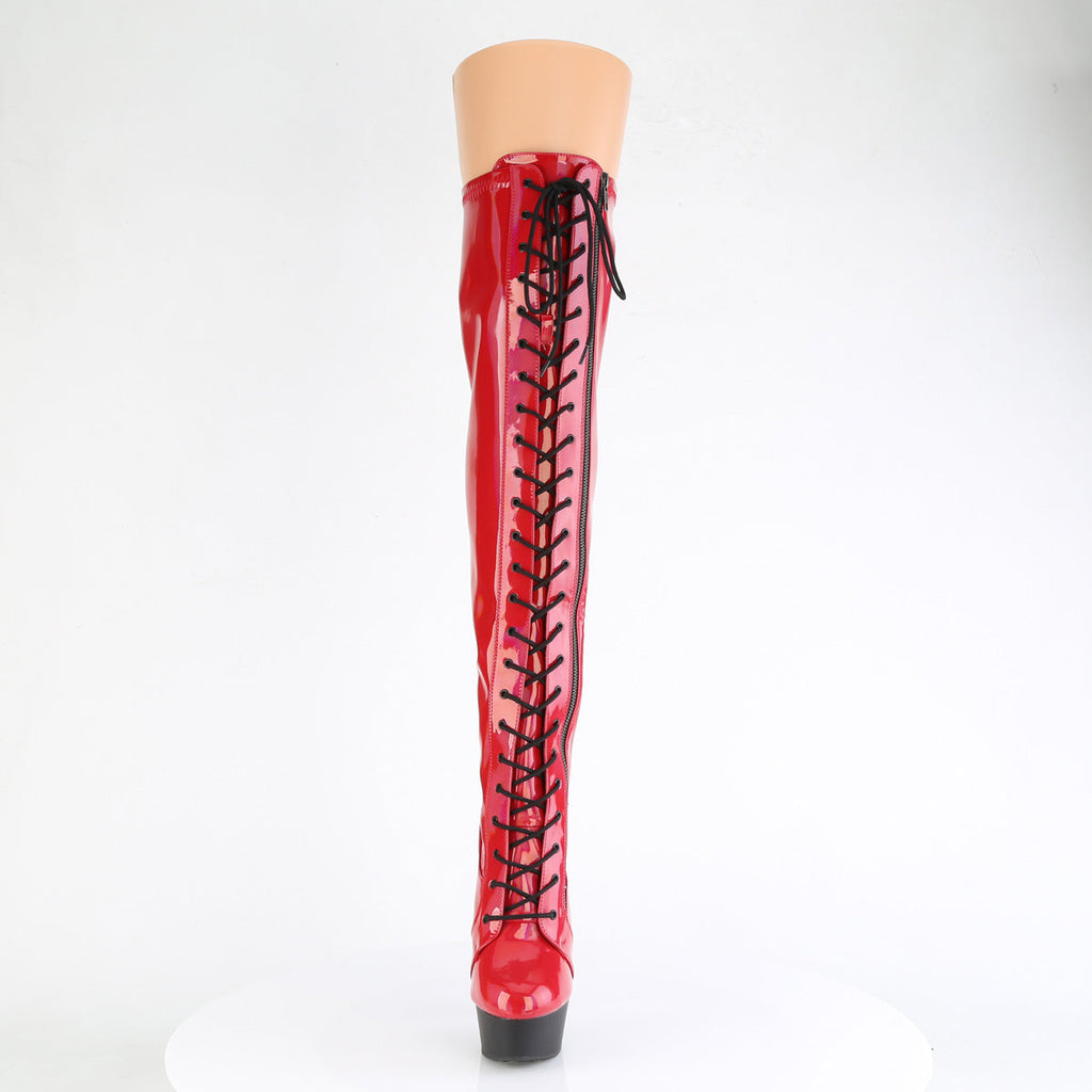Pleaser   DELIGHT-3029 Red Str Hologram Pat/Blk Matte