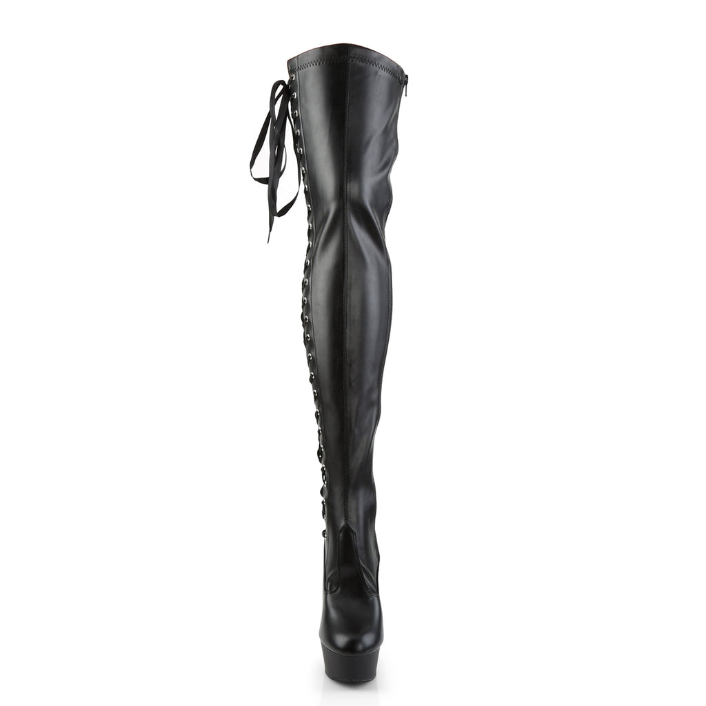 Pleaser Womens Boots DELIGHT-3050 Blk Str Faux Leather/Blk Matte