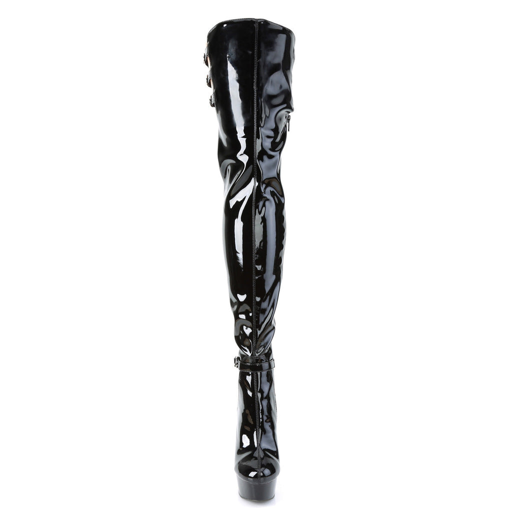 Pleaser Womens Boots DELIGHT-3055 Blk Stretch Pat/Blk