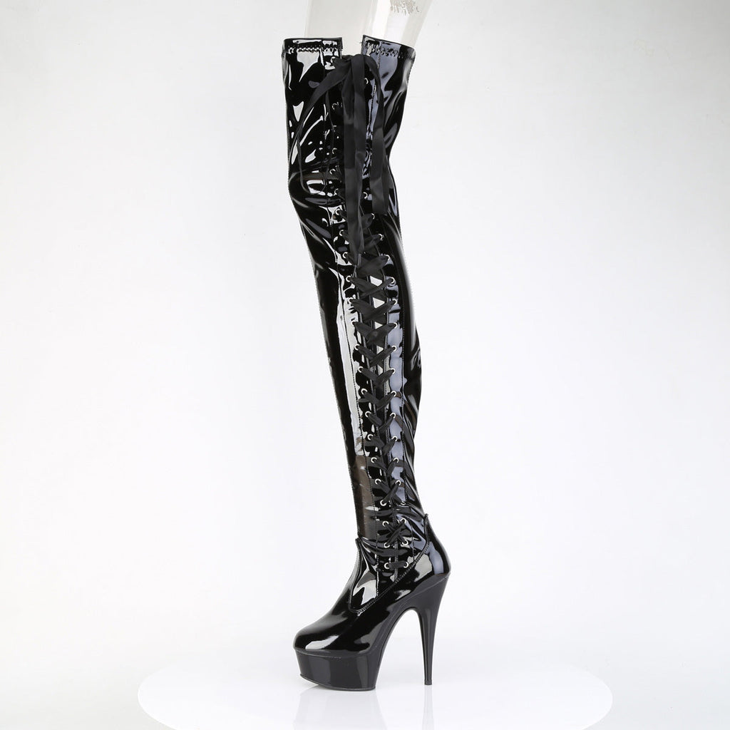 Pleaser Women's Platform Shoes DELIGHT-4050 Blk Str Pat/Blk