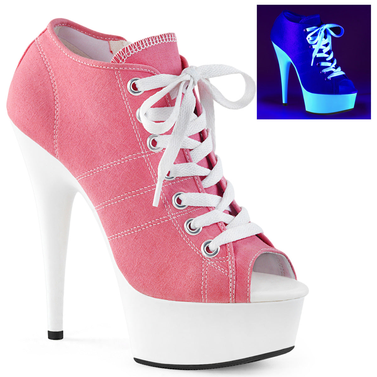Pleaser Womens Sandals DELIGHT-600SK-01 Pink Canvas/Neon White