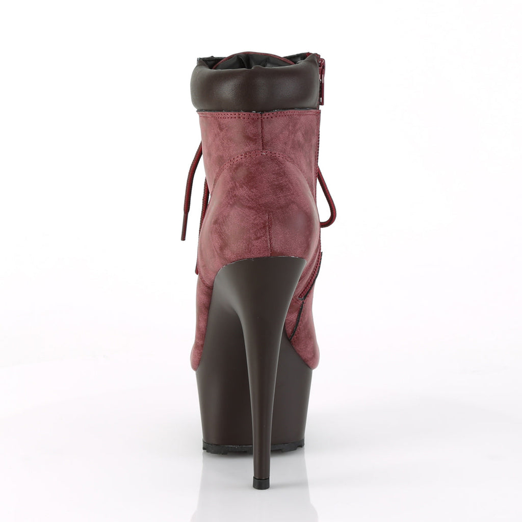 Pleaser Womens Ankle Boots DELIGHT-600TL-02 Burgundy Nubuck Faux Leather/D.Brown Matte