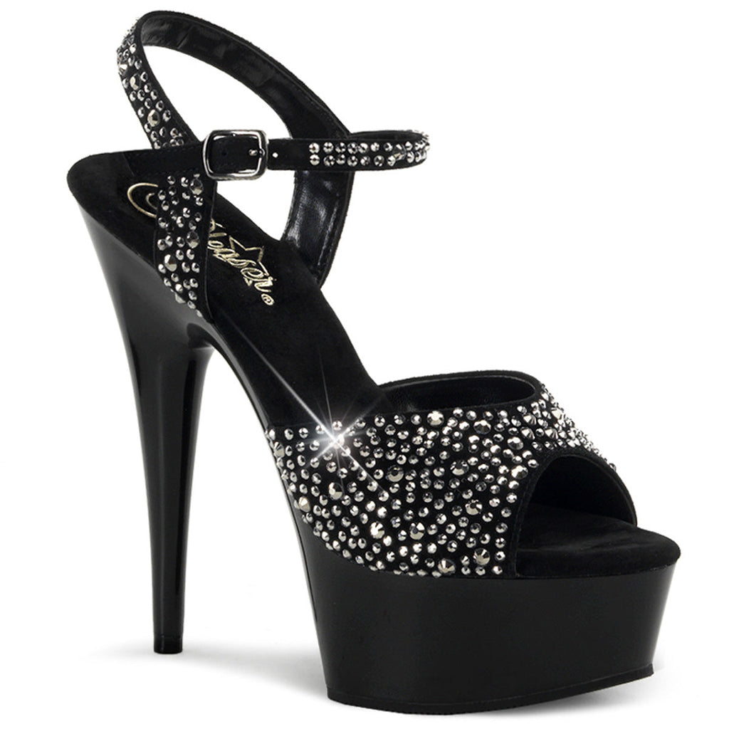 Pleaser Womens Sandals DELIGHT-609RS Blk Suede-Pewter RS/ Blk