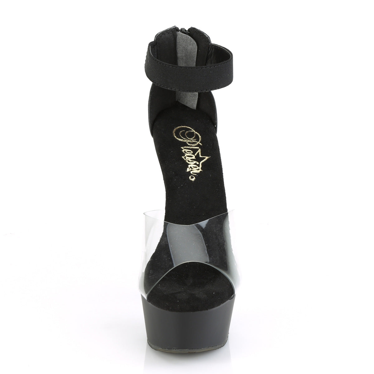 Pleaser Womens Sandals DELIGHT-624 Clr-Blk Elastic Band/Blk Matte