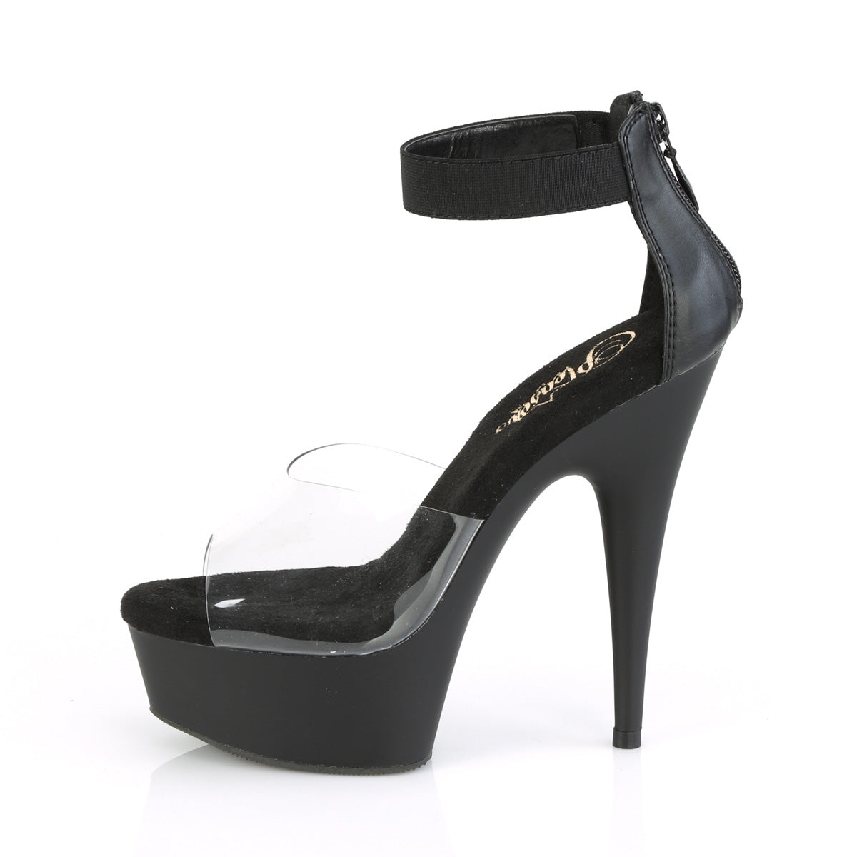 Pleaser Womens Sandals DELIGHT-624 Clr-Blk Elastic Band/Blk Matte