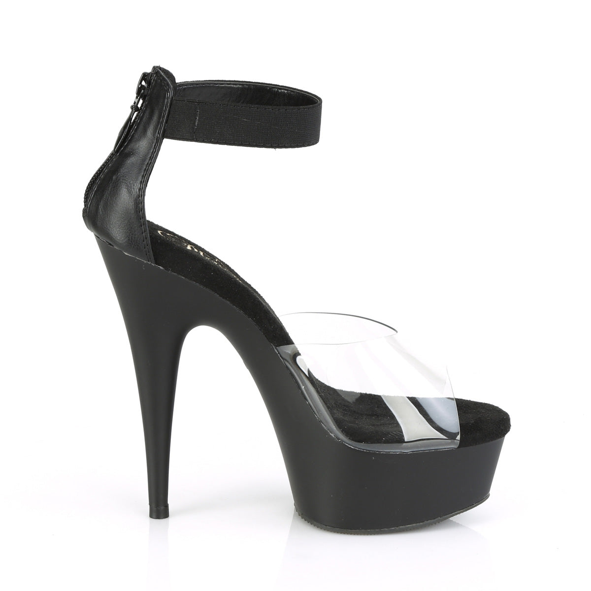Pleaser Womens Sandals DELIGHT-624 Clr-Blk Elastic Band/Blk Matte