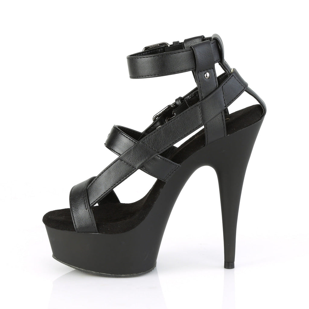 Pleaser Womens Sandals DELIGHT-637 Blk Faux Leather/Blk Matte