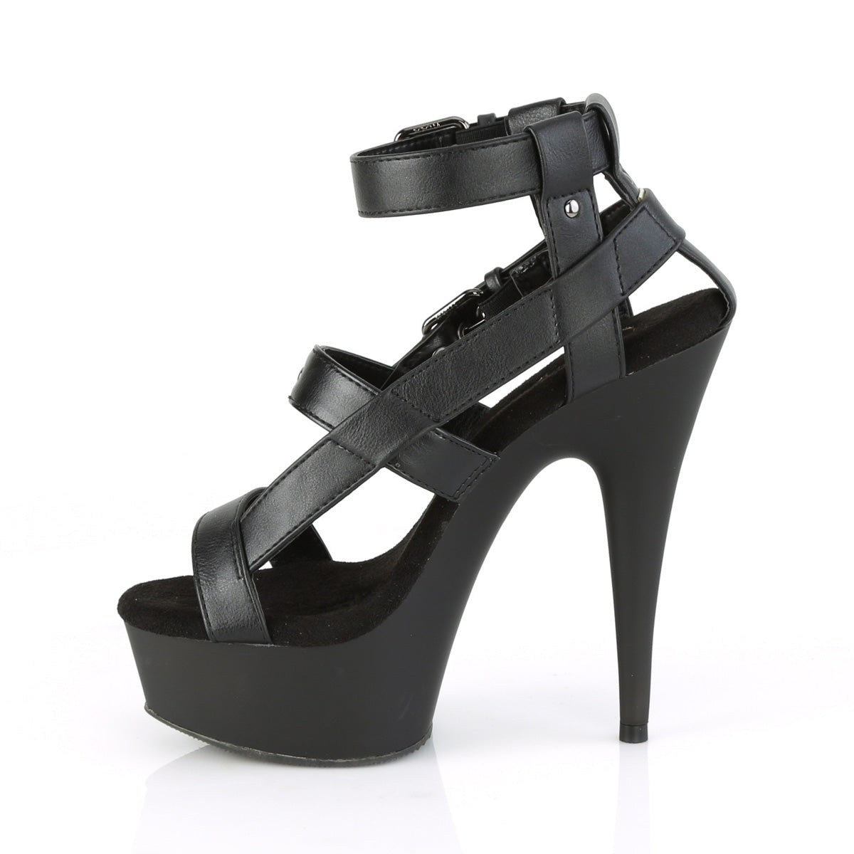 Pleaser Womens Sandals DELIGHT-637 Blk Faux Leather/Blk Matte