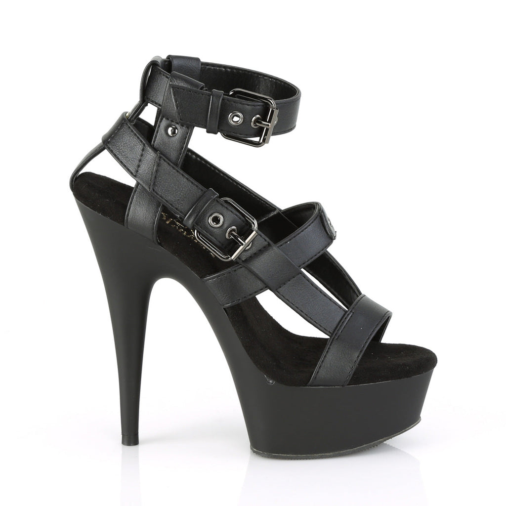 Pleaser Womens Sandals DELIGHT-637 Blk Faux Leather/Blk Matte