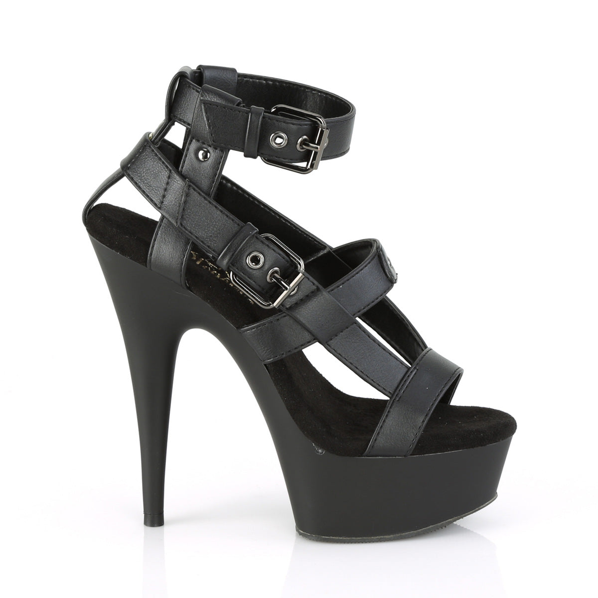 Pleaser Womens Sandals DELIGHT-637 Blk Faux Leather/Blk Matte