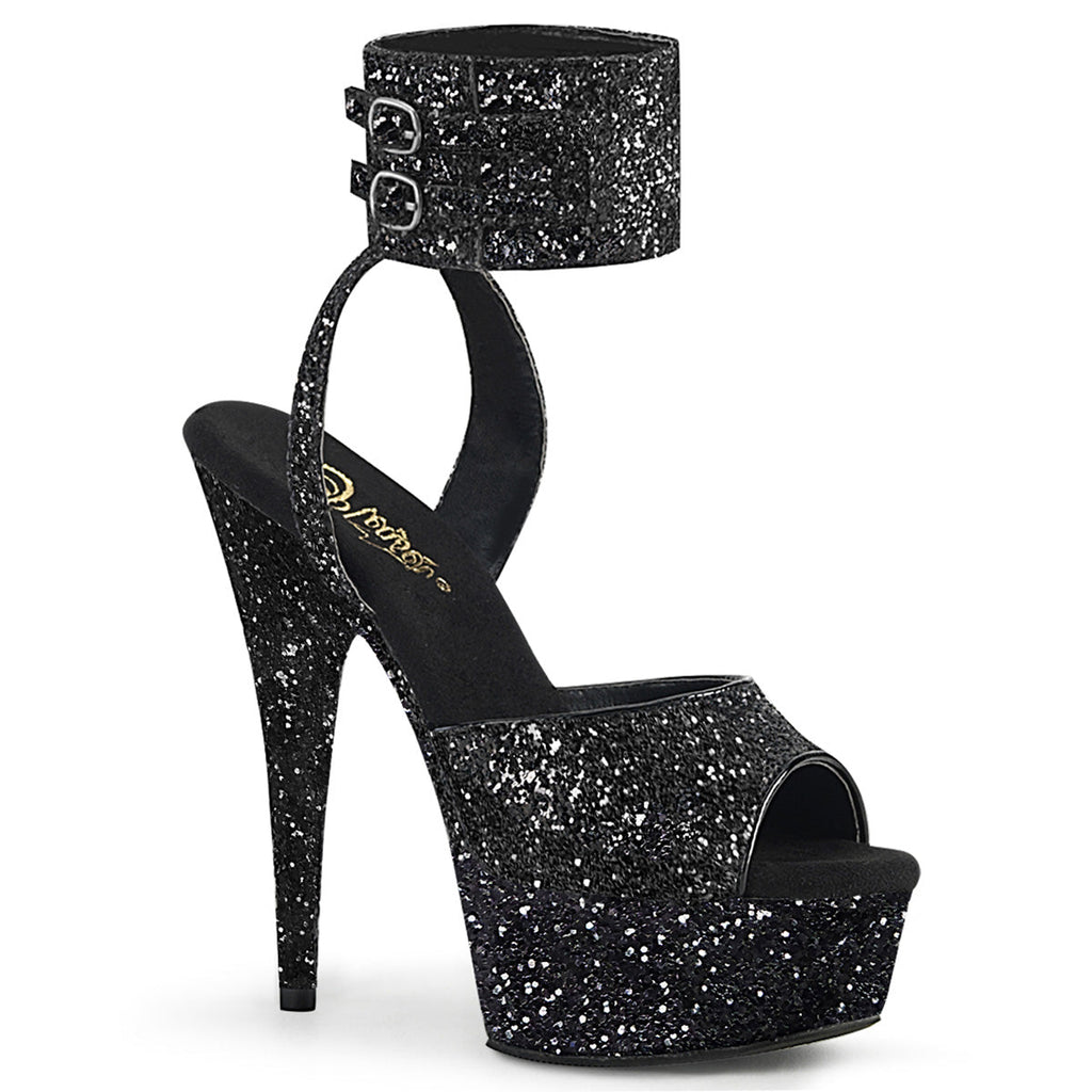 Pleaser Womens Sandals DELIGHT-691LG Blk Glitter/Blk Glitter