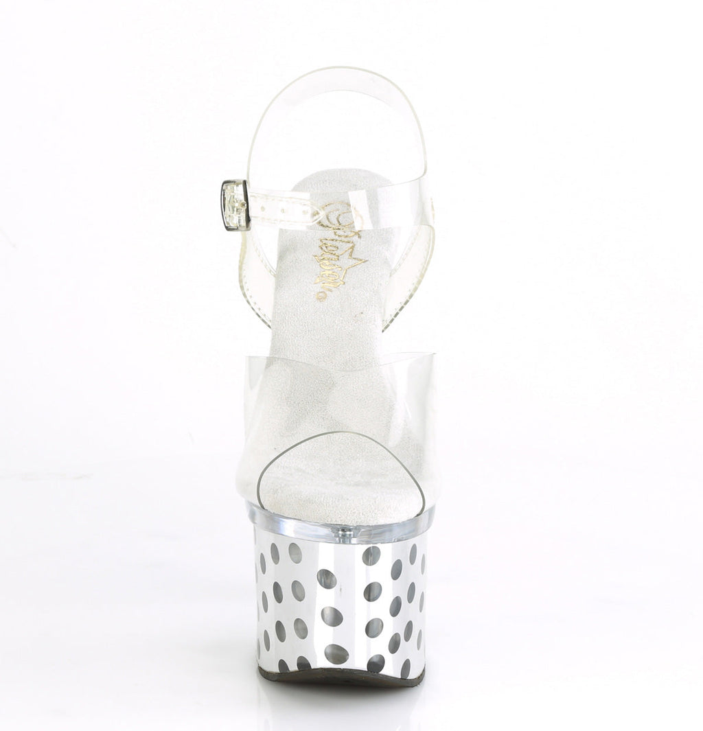 Pleaser Womens Sandals DISCOLITE-708DOTS Clr/Slv Chrome