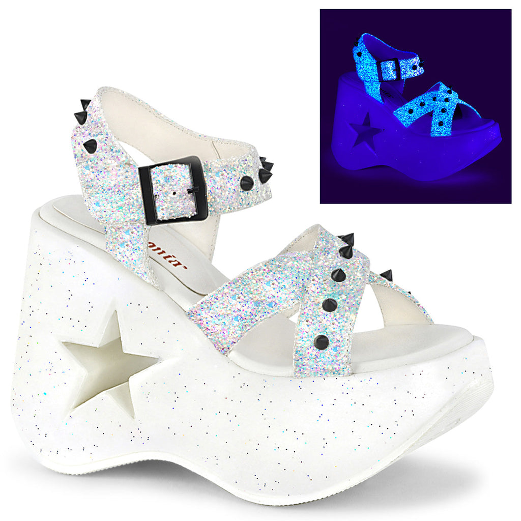 DemoniaCult Womens Sandals DYNAMITE-02 Wht Multi Glitter