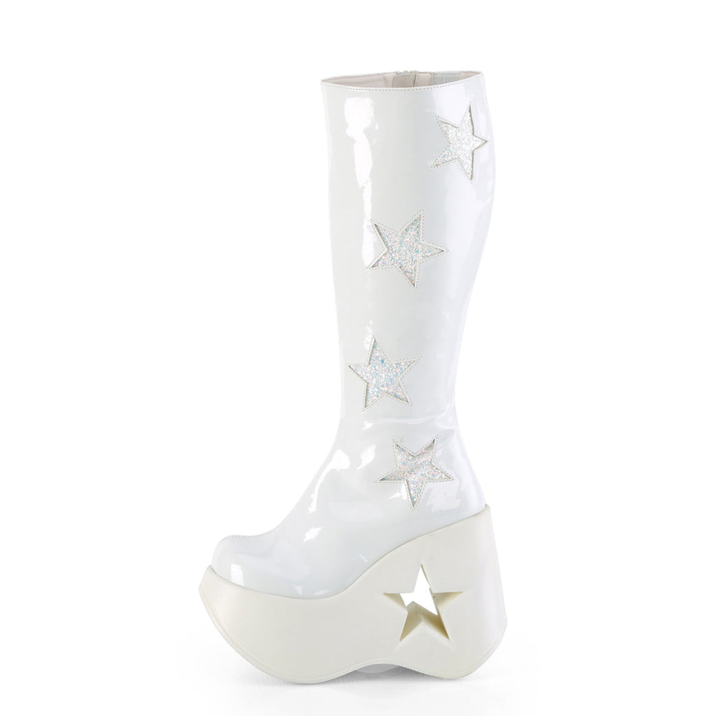 DemoniaCult  Boots DYNAMITE-218 Wht Pat-Wht Multi Glitter